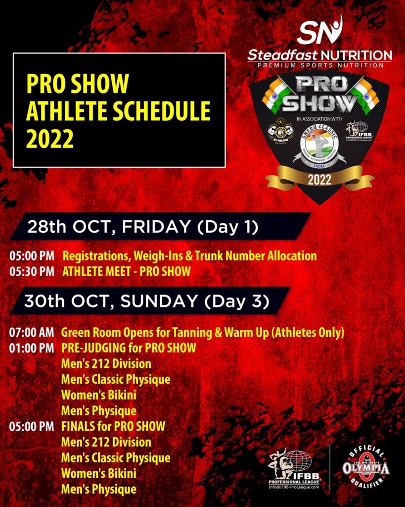 Sheru Classic - MUMBAI 4 Sheru Classic - MUMBAI Pro Show Athlete Schedule 2022